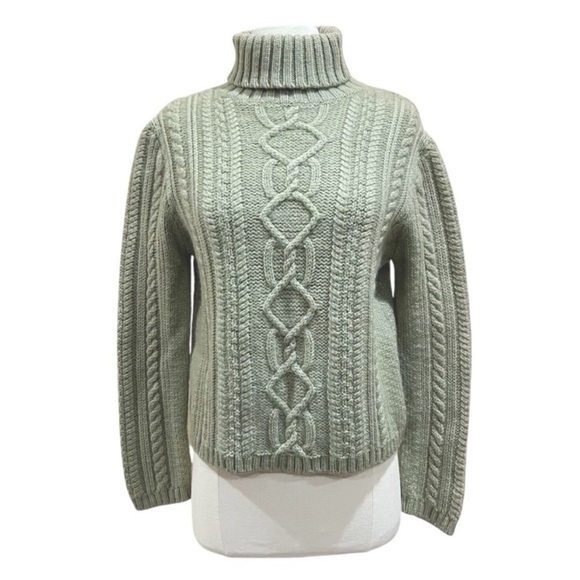 Paul James Green Cable Knit Turtleneck Wool Sweater Size Small - Picture 1 of 8